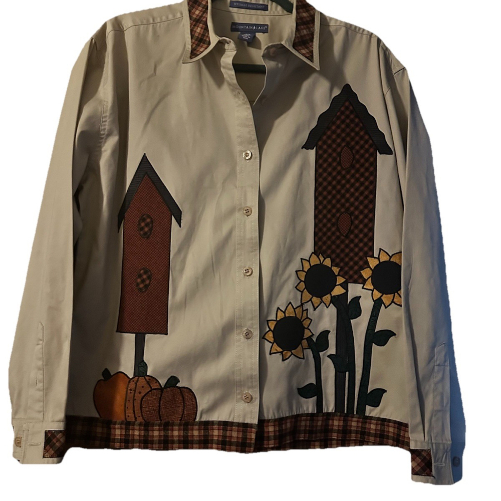 Mountain Lake Medium Country Plaid , Pumpkin Sunflowers Fall Blouse Country Core